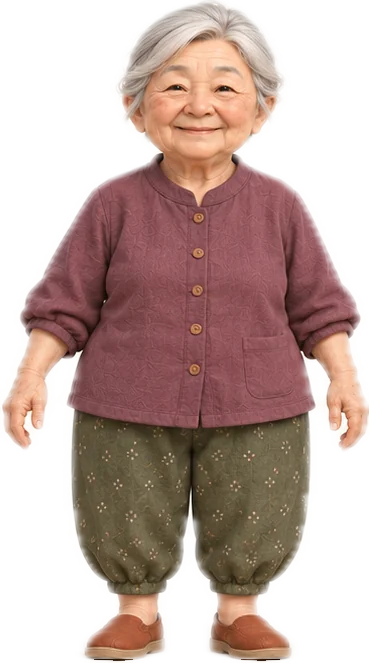 Grandma, welcoming you in front of her veranda.