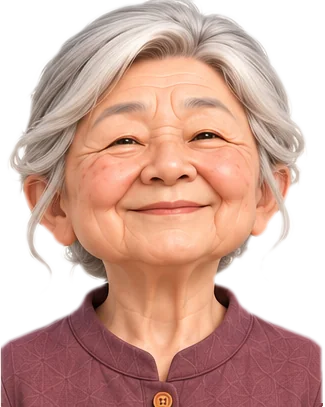 Grandma, smiling happily.