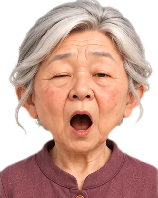 Grandma yawning.